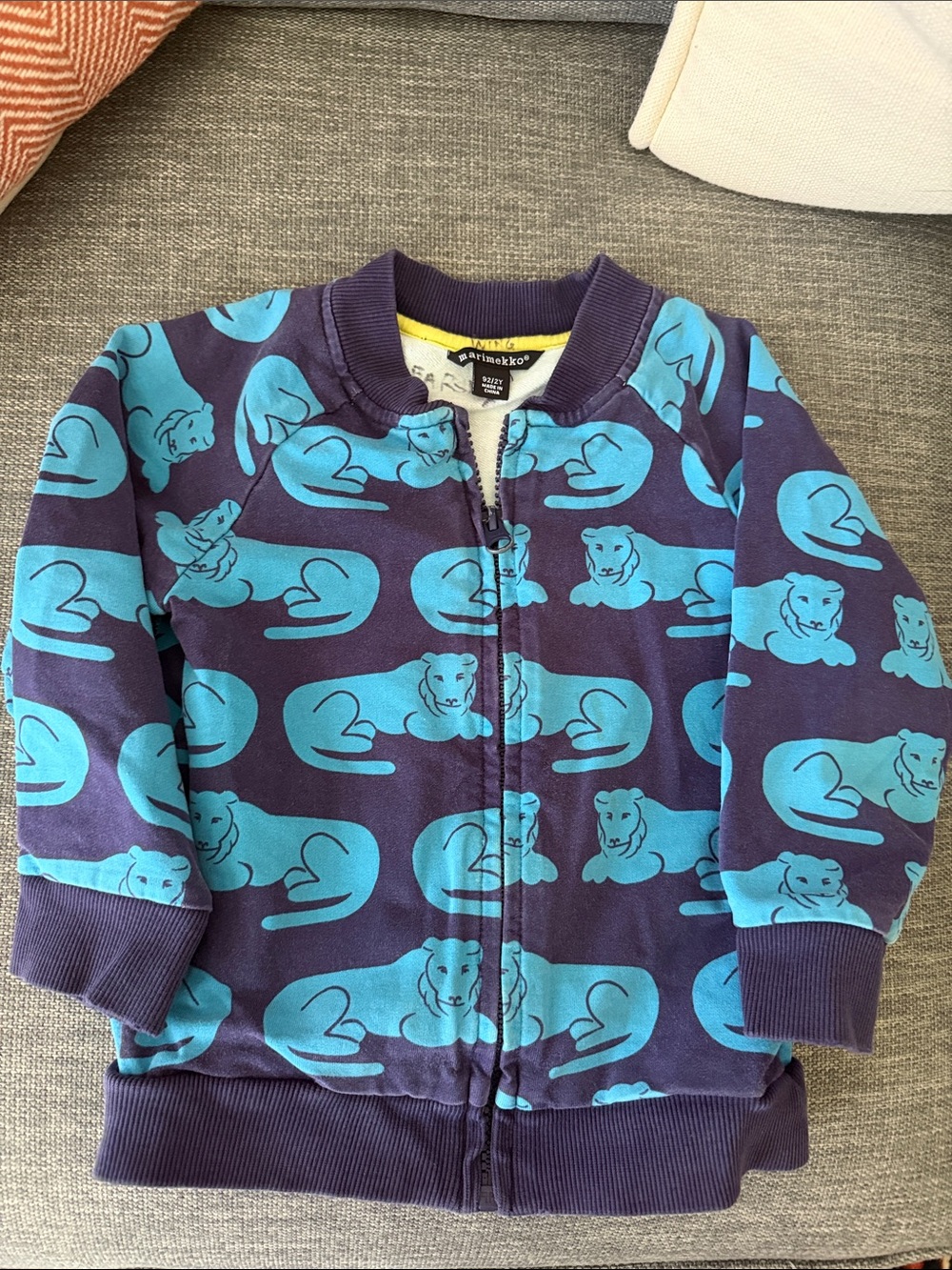 Marimekko Kids Navy & Turquoise Lion Print Full Zip Top size 2Y